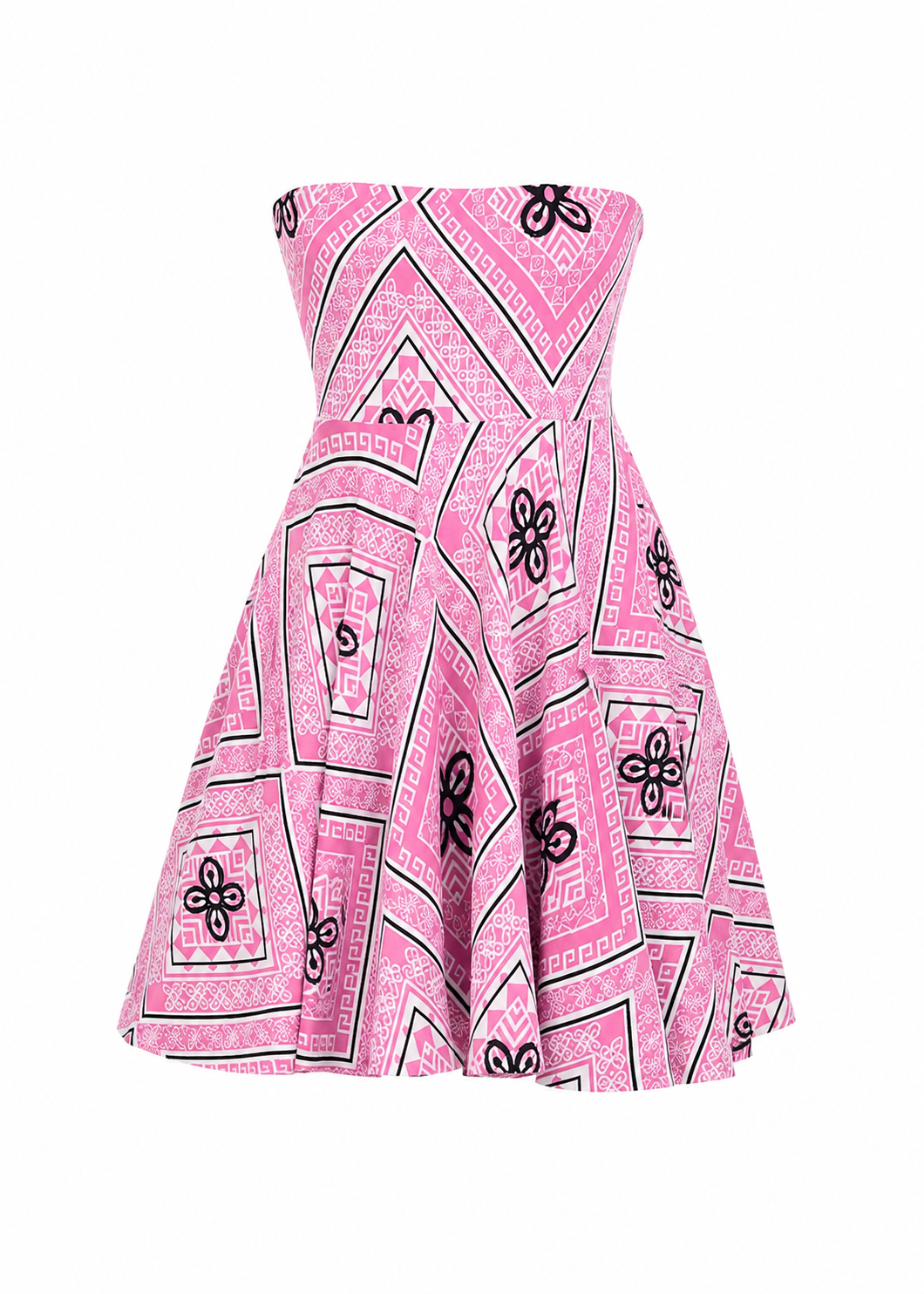 Pink White & Black Strapless Jacquard Knit Mini Dress