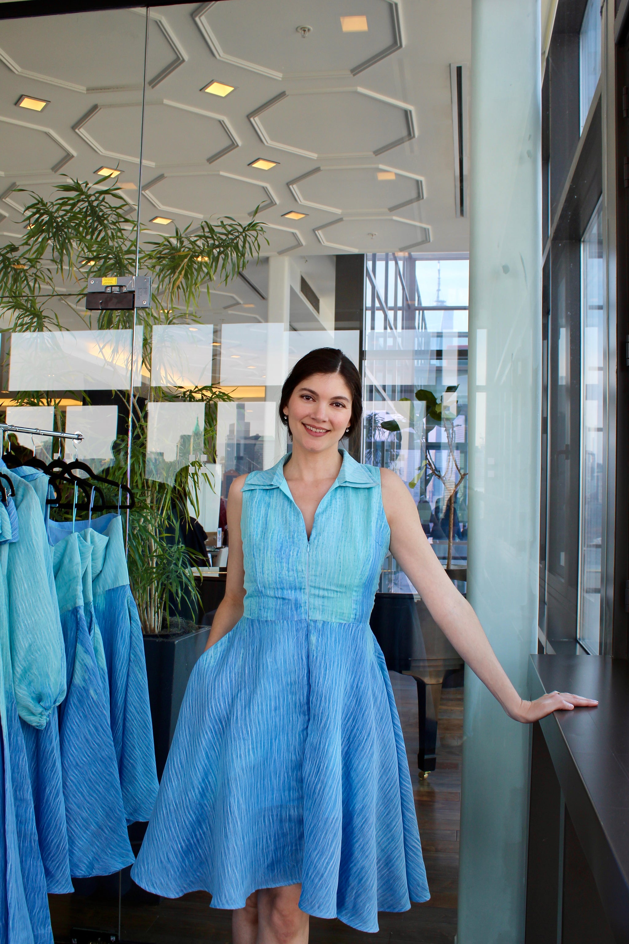 Double Collar Ombré Organza Midi Dress