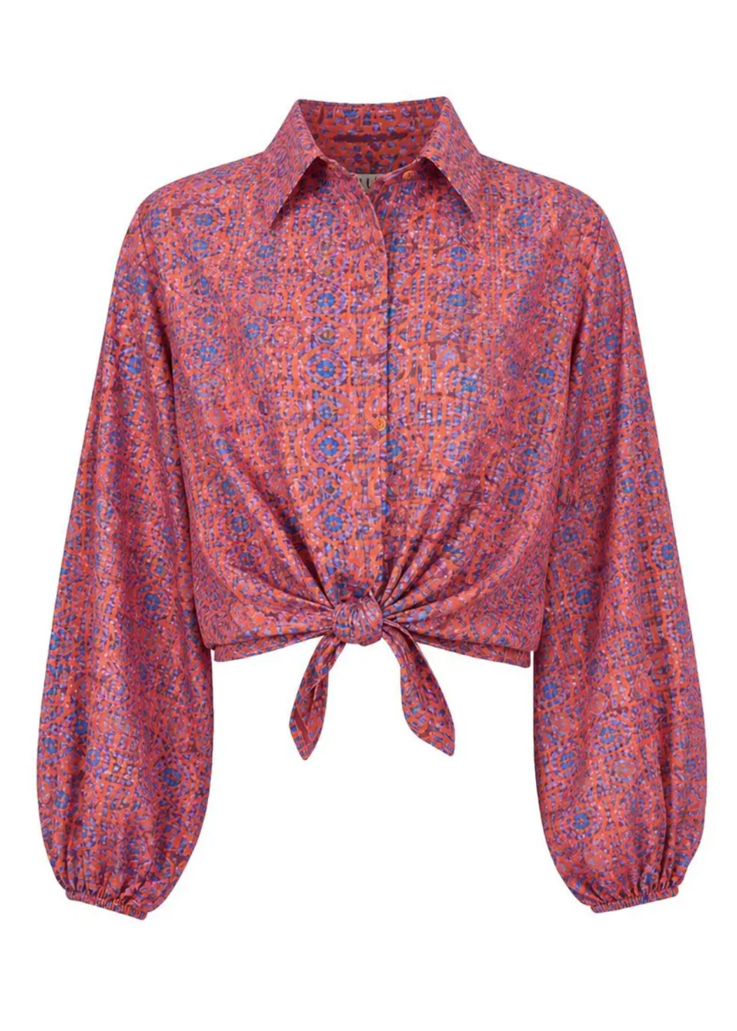 African Print Cotton Button-Down with Balloon Sleeves