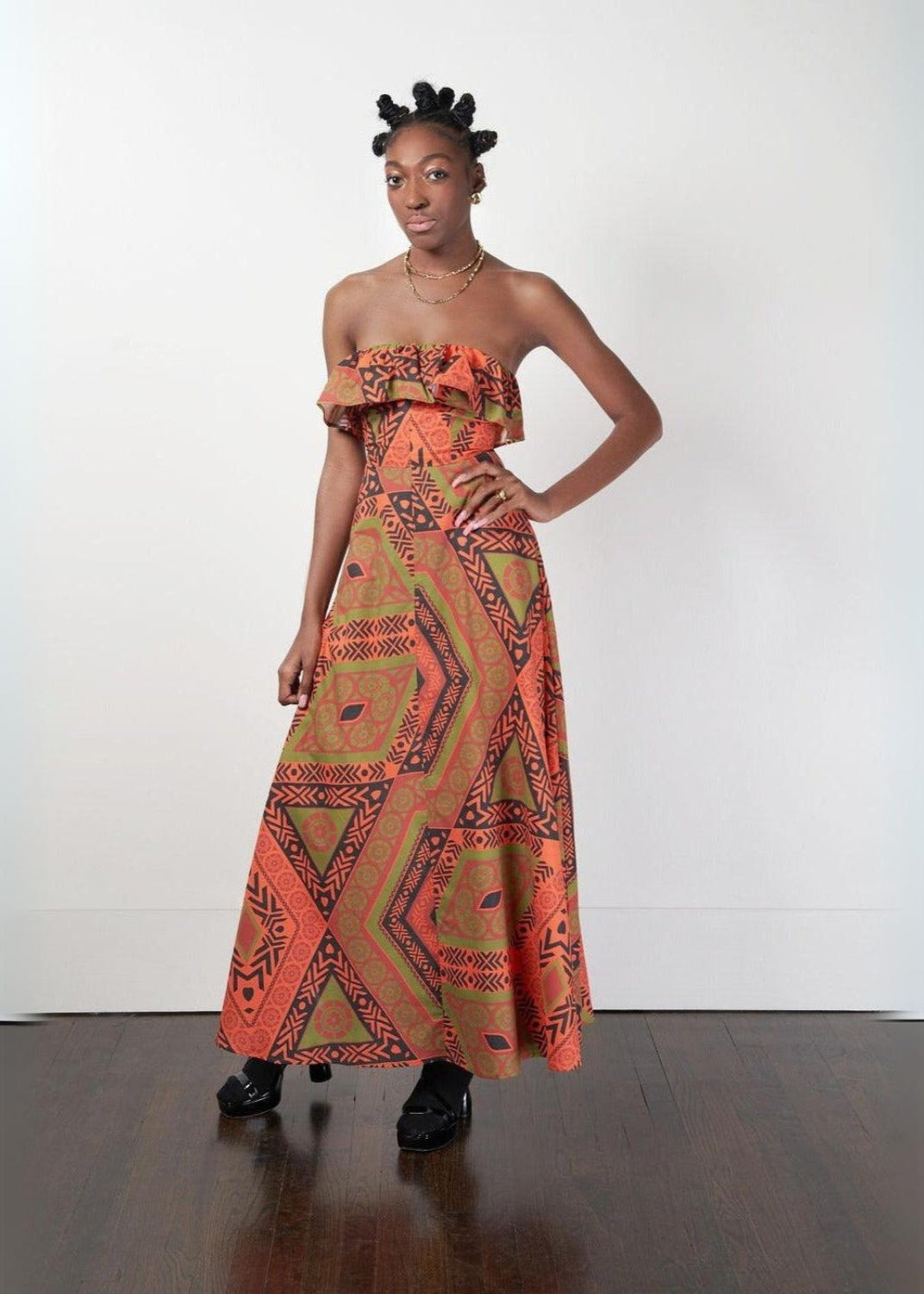 orange geometric dress Orange Abstract Print Rayon Maxi Dress - Casual Dresses