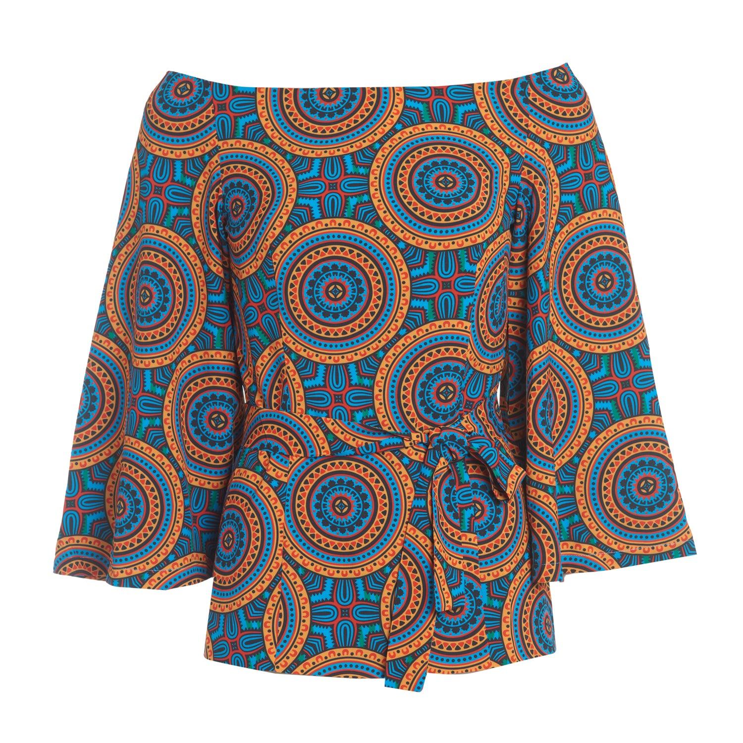 Detail of the Aqua Blouse's African print fabric