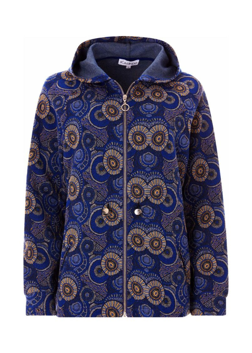 Blue patterned coat on a white background