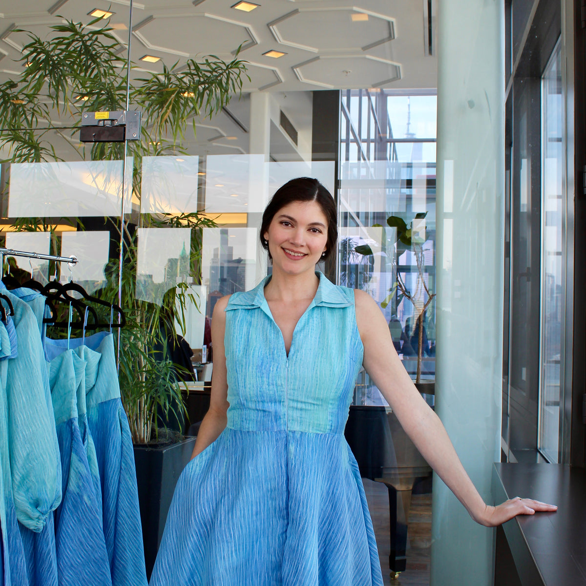 collar dress blue Double Ombré Organza Midi Size:S USA