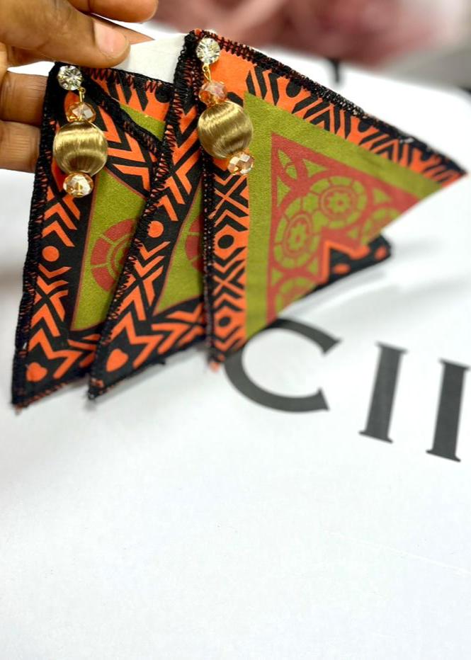 Green and Orange Print Earrings