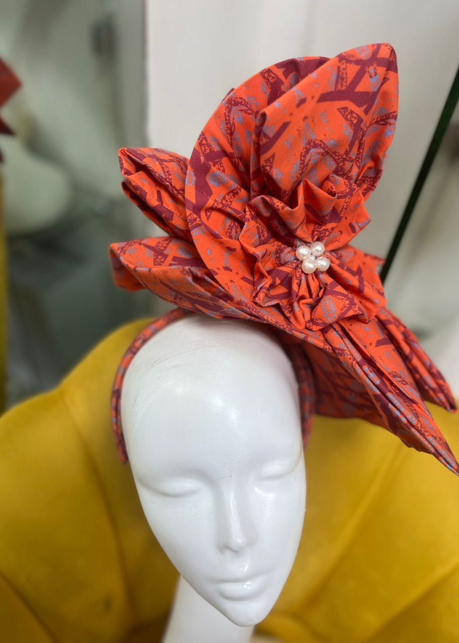 Orange and Pearl Headband Fascinator