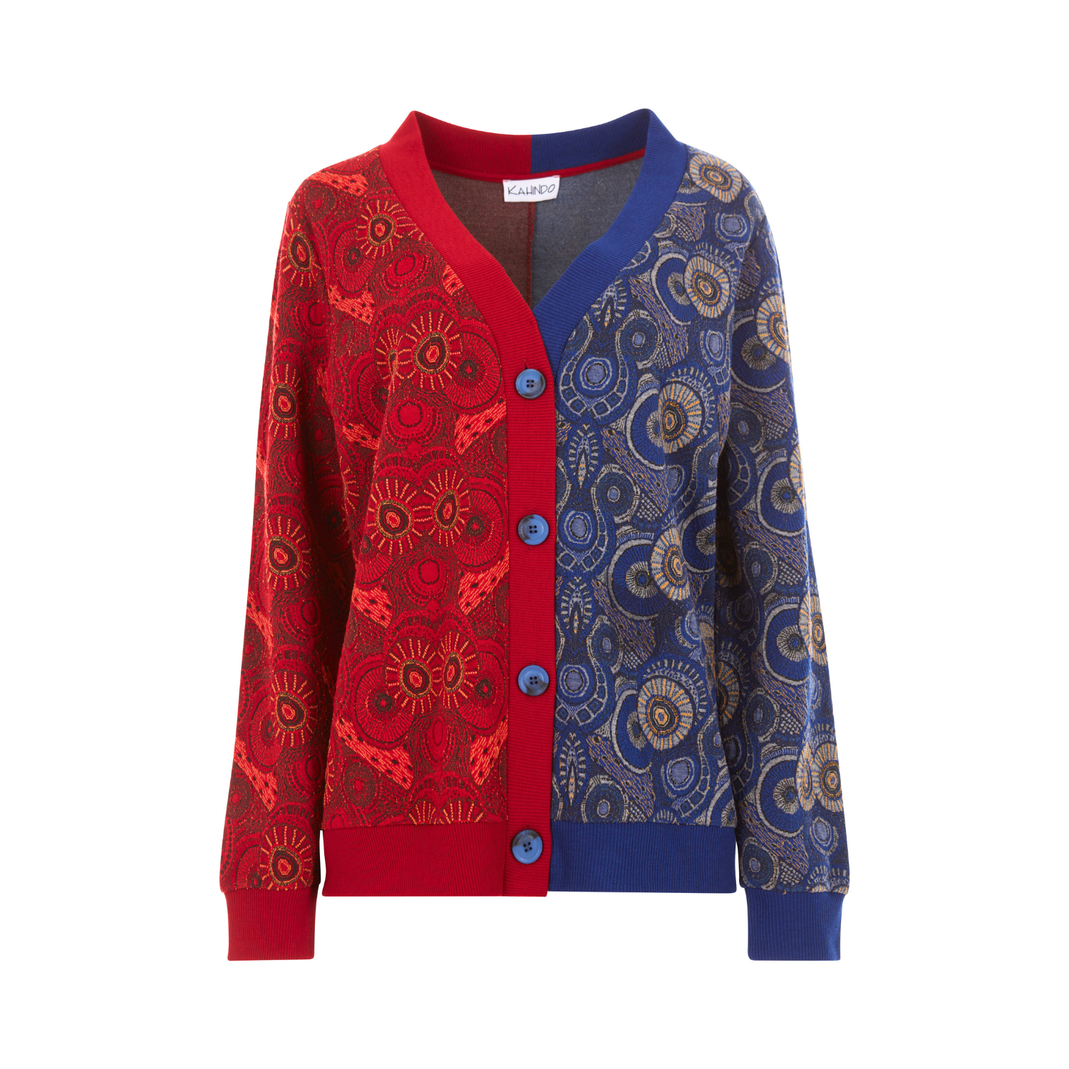 Flat lay of Red & Blue Colorblock Jacquard Cardigan