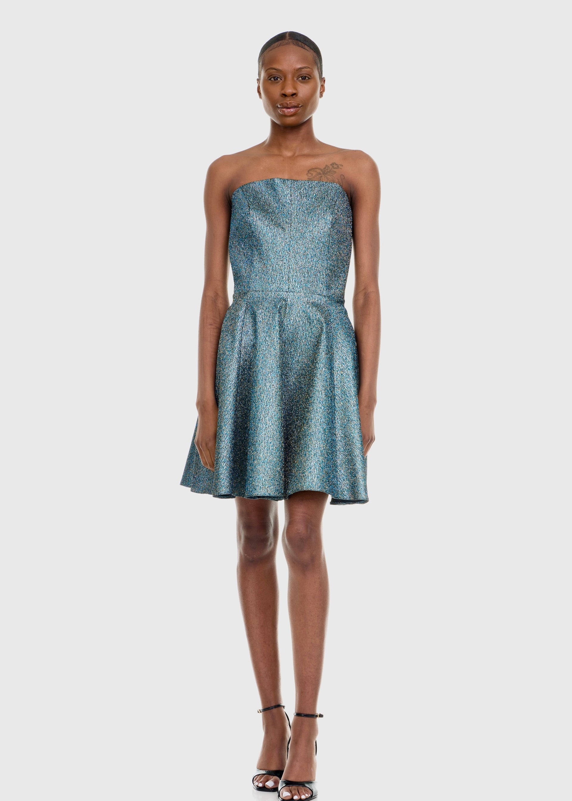 Strapless Green Shimmer Mini Dress