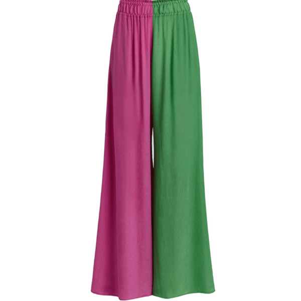 Bandiagara Pants displayed in a flat lay with green and pink pattern