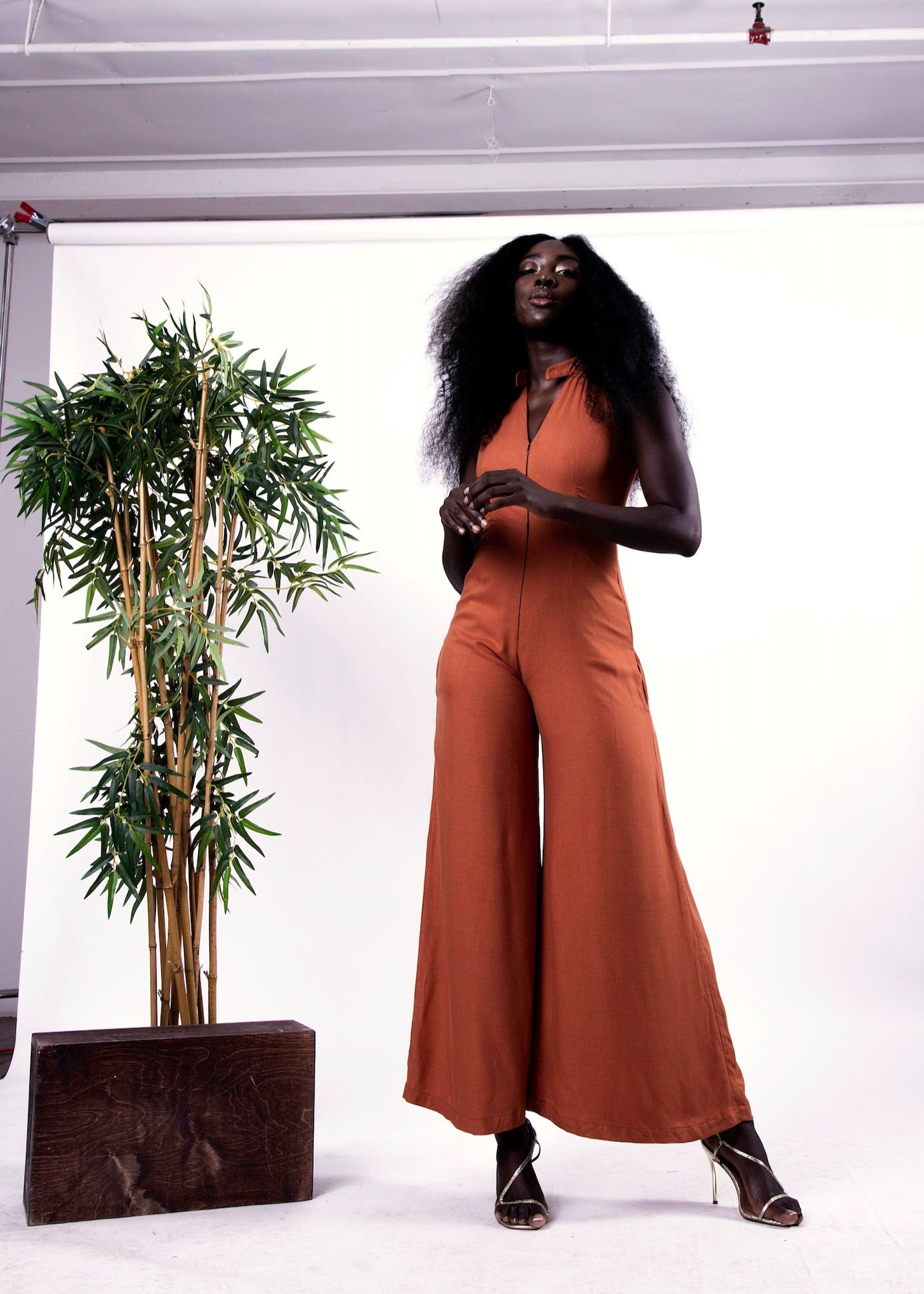 Rust Orange Flare Jumpsuit