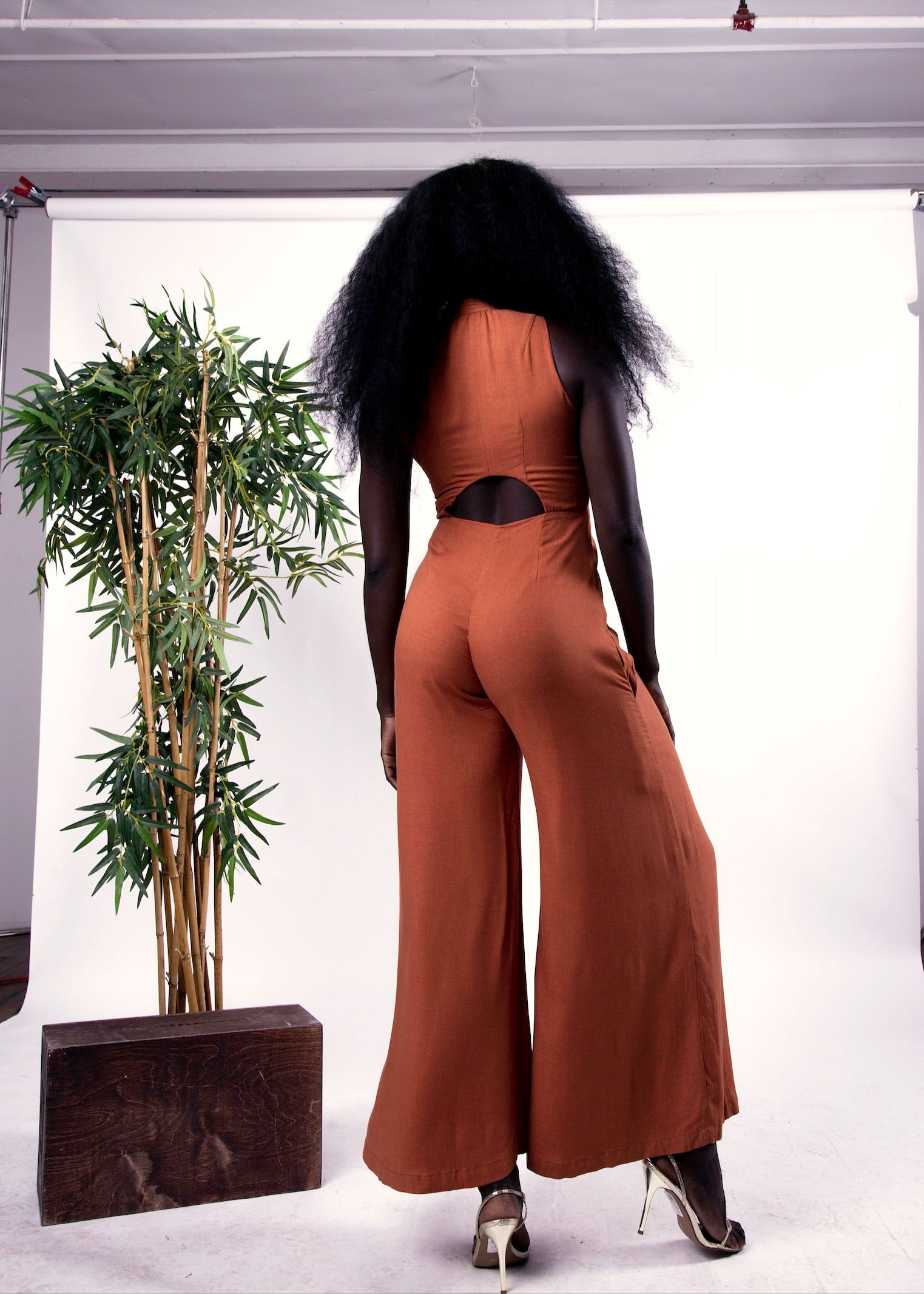 Rust Orange Flare Jumpsuit