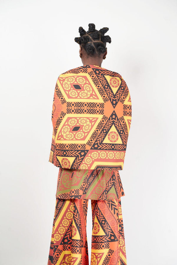 Rear view of the Saint Lucia Cape showcasing the print and cape style