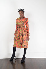 model wearing trench coat in african inspired print