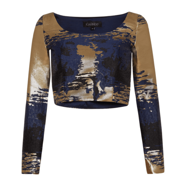 The 'Zendaya Top' featuring a blue and gold patterned design