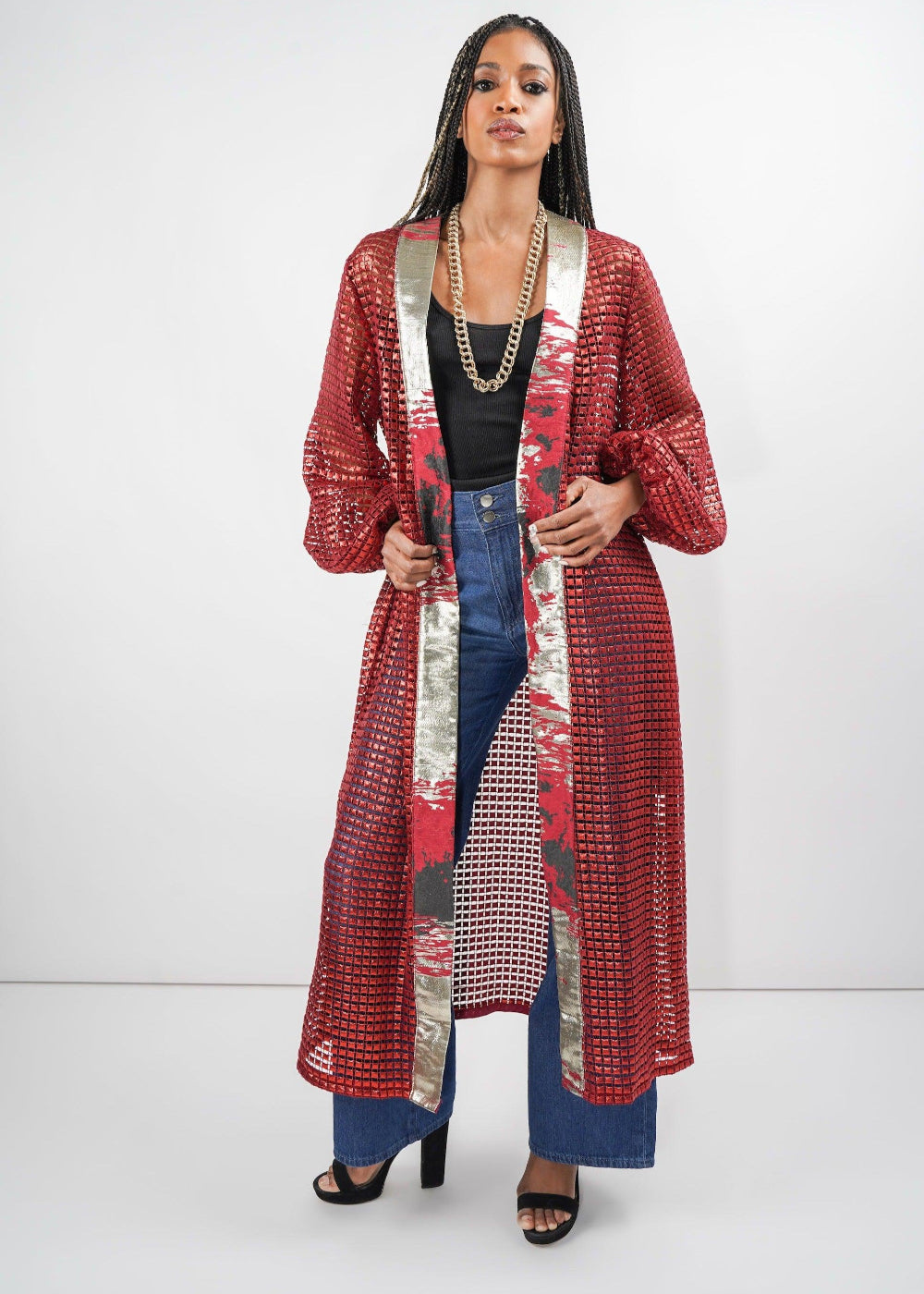 Full view of the Ayaan Duster showcasing the design and fit on a model