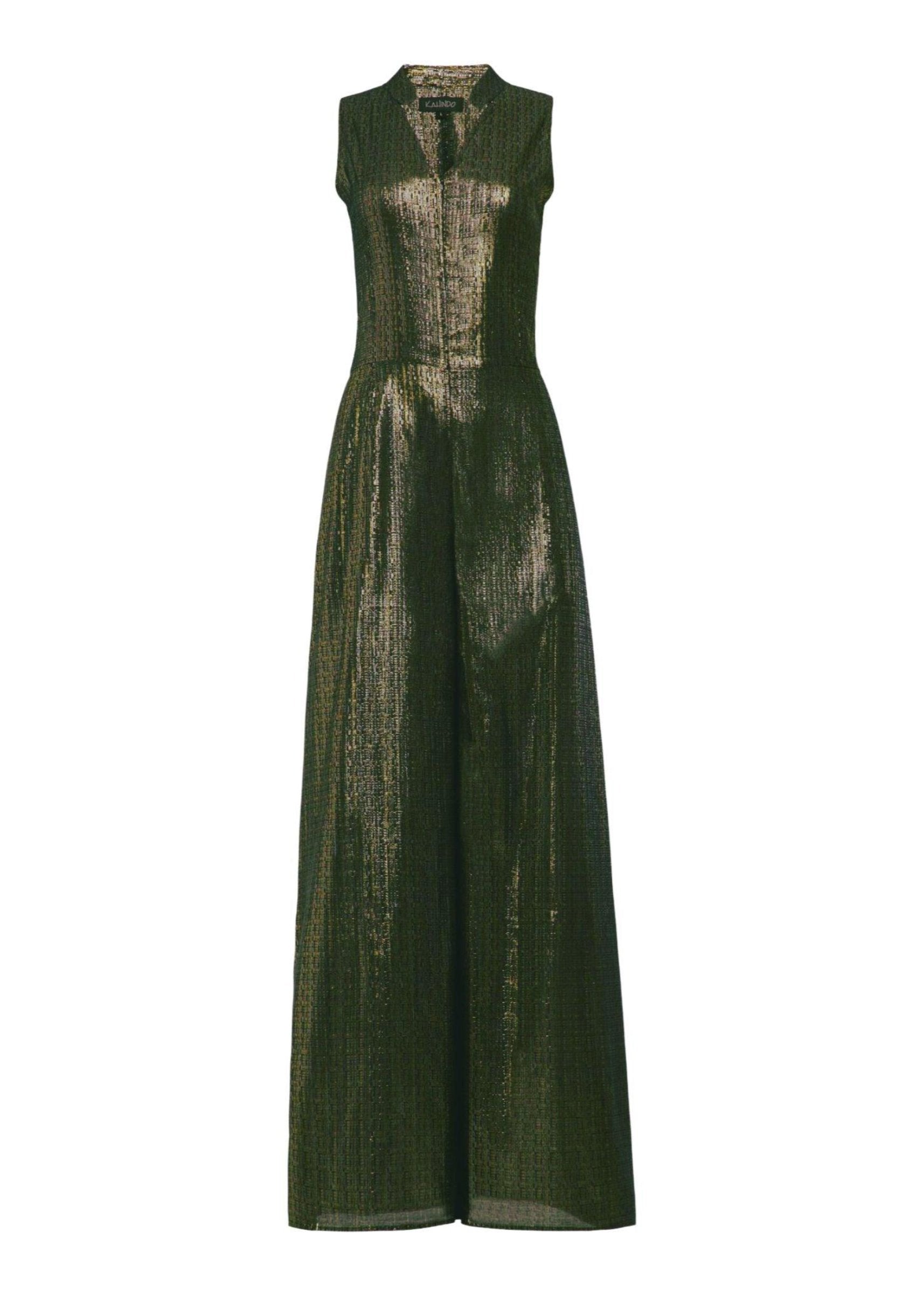 The Gugu Jumpsuit displayed in green featuring a high neck design 