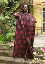 Full-length view of a model in the Luhya Kaftan standing on steps