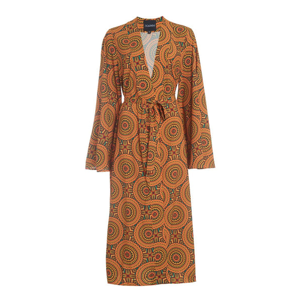The Oxy Robe featuring orange and black design details